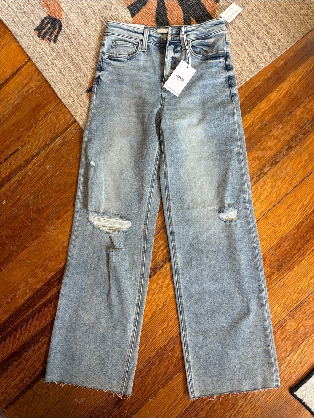 VERVET - Light Blue Wide Leg Distressed Jeans - Size 26 - Picture 4 of 9